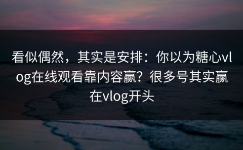看似偶然，其实是安排：你以为糖心vlog在线观看靠内容赢？很多号其实赢在vlog开头